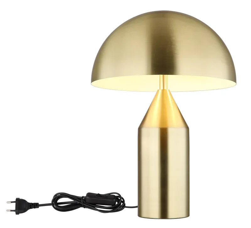 Atoma 40cm Messing tafellamp Van Globo Lighting - Sk&auml;rmen i matt m&auml;ssing och vitt skapar en harmonisk kontrast och ger en behaglig ljusspridning.