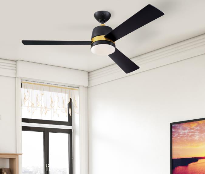 Tristan Ø132 Zwart Van Westinghouse - Met de meegeleverde afstandsbediening kunt u eenvoudig de vier snelheden van de ventilator regelen, het licht dimmen en de ventilator aan- en uitzetten.