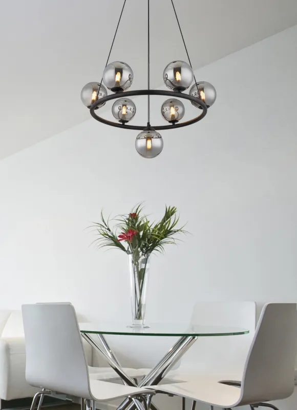 Riha Ø60 Rookkleurig hanglamp Van Globo Lighting - Lampan &auml;r av mattsvart metall och ger ditt hem en lyxig och inbjudande atmosf&auml;r.