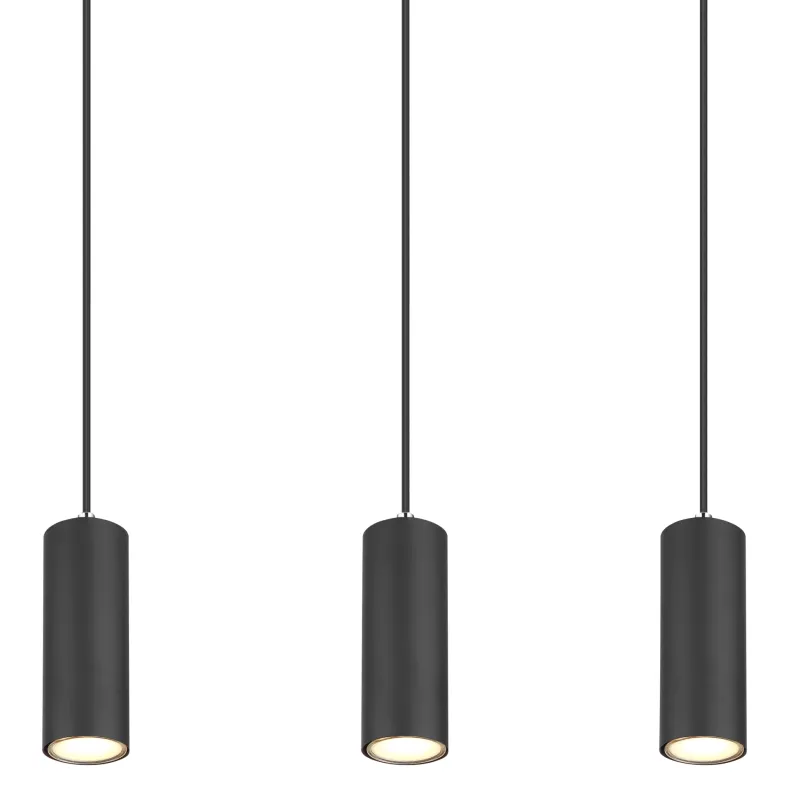 Robby 115cm Zwart hanglamp Van Globo Lighting - Fr&aring;n den 115 cm l&aring;nga takmonteringen l&ouml;per sex kablar, var och en utrustad med en GU10-sockel.