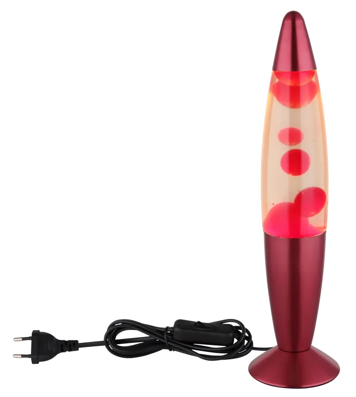 Etna ROOD kinderlamp Van Globo Lighting - Etna &auml;r en fascinerande lavalampa med klar v&auml;tska och r&ouml;tt vax som sm&auml;lter l&aring;ngsamt och skapar hypnotiska ljuseffekter.
