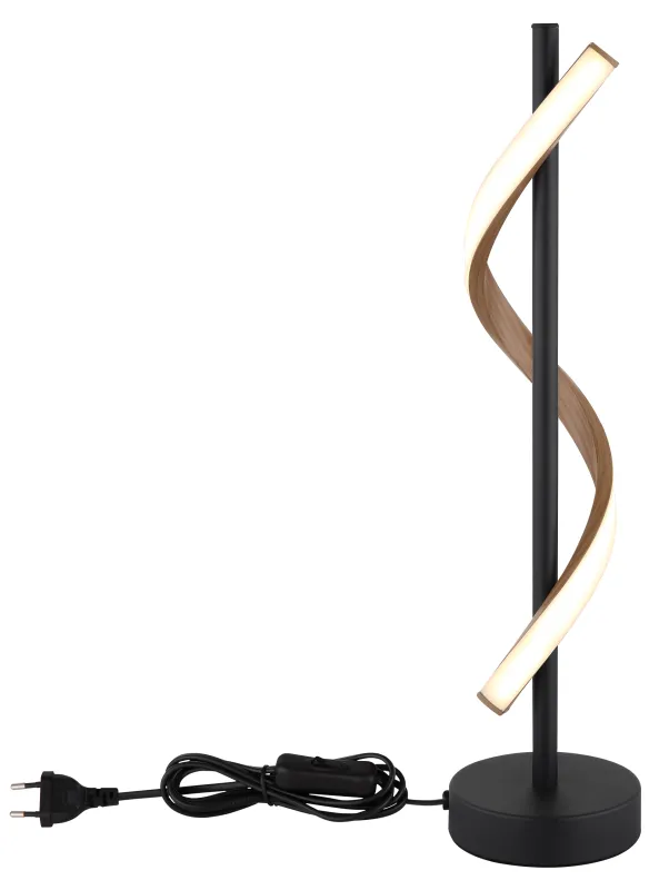 Watkins 50cm Zwart tafellamp Van Globo Lighting - Sk&auml;rmen i aluminium med tr&auml;look och opal plast ger en mjuk och j&auml;mn ljusspridning f&ouml;r en behaglig atmosf&auml;r.