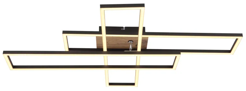 Dakari 100cm Zwart plafondlamp Van Globo Lighting - Lampan &auml;r tillverkad av mattsvart metall i kombination med en m&ouml;rk MDF-tr&auml;look, vilket ger den en exklusiv och sofistikerad k&auml;nsla.