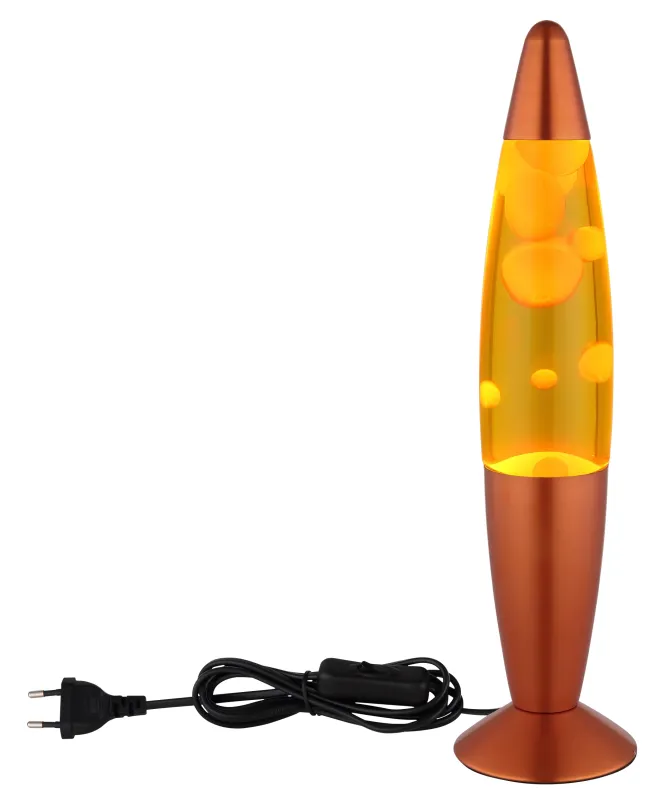 Etna Oranje kinderlamp Van Globo Lighting - Etna &auml;r en fascinerande lavalampa med gul v&auml;tska och oranget vax som sm&auml;lter l&aring;ngsamt och skapar hypnotiska ljuseffekter.