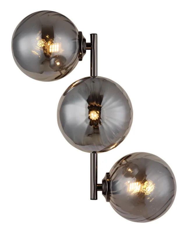 Conor 36cm Rookkleurig wandlamp Van Globo Lighting - Conor v&auml;gglampa i svart krom med r&ouml;kf&auml;rgade glassf&auml;rer ger en modern och elegant touch till vilket rum som helst.