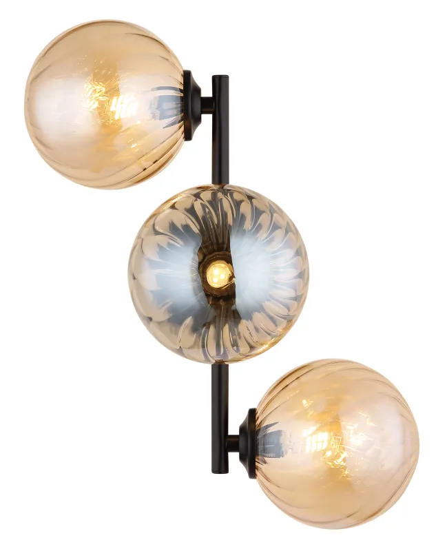 Conor 36cm Amber wandlamp Van Globo Lighting - Conor v&auml;gglampa i mattsvart med amberf&auml;rgade glassf&auml;rer ger en modern och elegant touch till vilket rum som helst.