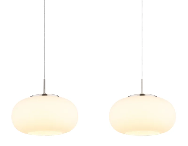 Quintara 110cm Nikkel hanglamp Van Globo Lighting - Quintara&nbsp;&auml;r en stilren och modern takpendel med en rak metallram och fyra runda, sf&auml;riska glaskupor.