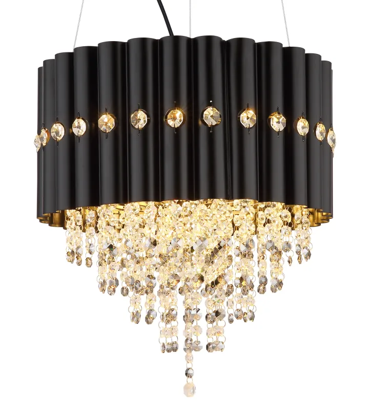 Eleos Ø40 Zwart hanglamp Van Globo Lighting - Med en stomme i matt svartlackerad metall och en lampsk&auml;rm i samma nyans sm&auml;lter den harmoniskt in i b&aring;de moderna och klassiska interi&ouml;rer.