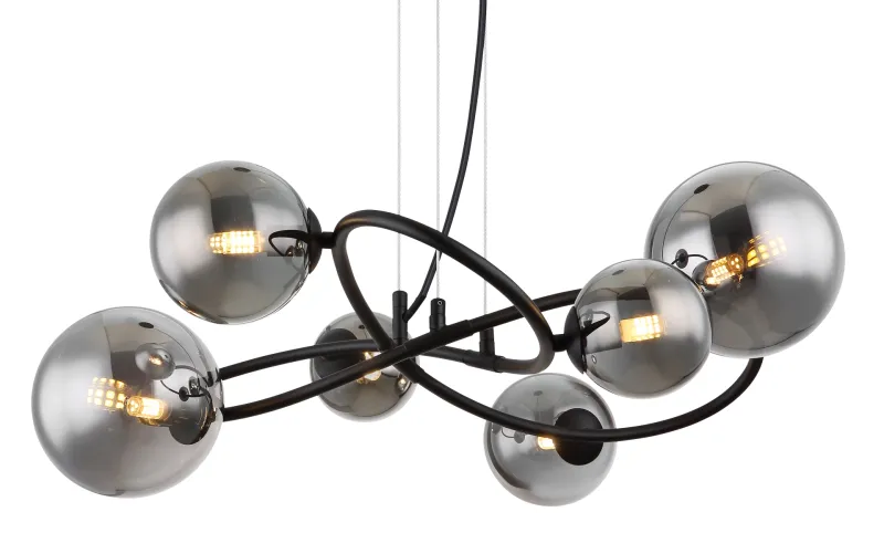 Riha 62cm Rookkleurig hanglamp Van Globo Lighting - Lampan &auml;r av mattsvart metall och ger ditt hem en lyxig och inbjudande atmosf&auml;r.