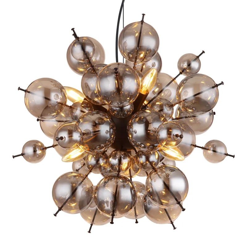 Udo Ø55 Rookkleurig hanglamp Van Globo Lighting - Dess unika design imponerar med en rund form d&auml;r eleganta metallst&auml;nger sammanl&auml;nkas med dekorativa kulor i olika storlekar.
