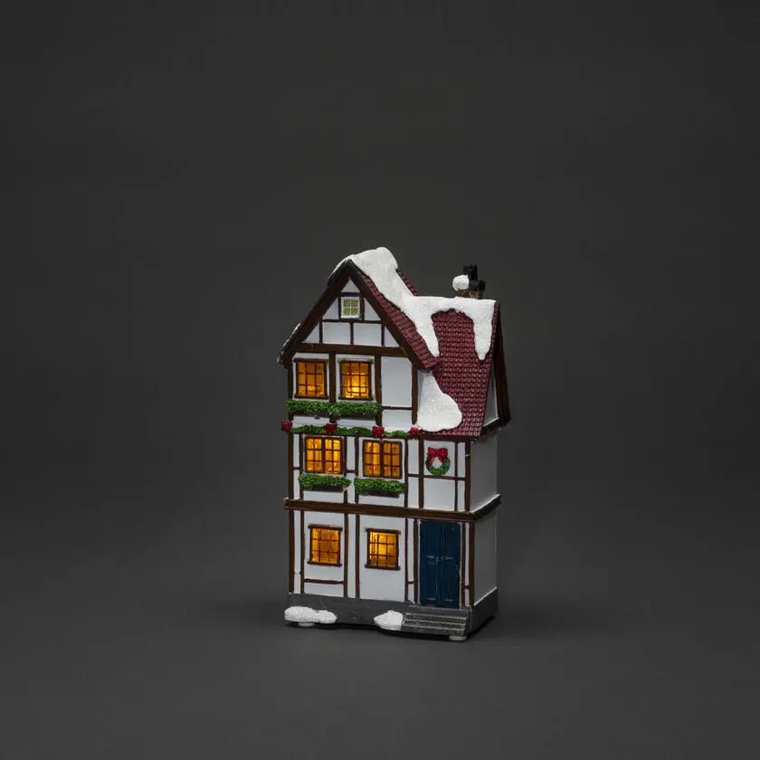 3 Kleine Huisjes Bruin Van Konstsmide - B/O 3 klein; Huis, winters huis met 6 amberkleurige LED-lampjes die een sfeervol licht verspreiden.
