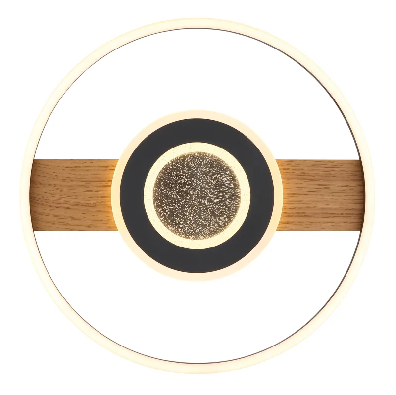 Pikara Ø40 Hout plafondlamp Van Globo Lighting - Den mattsvarta metallen tillsammans med tr&auml;looken skapar en stilfull balans mellan samtida design och naturlig estetik.