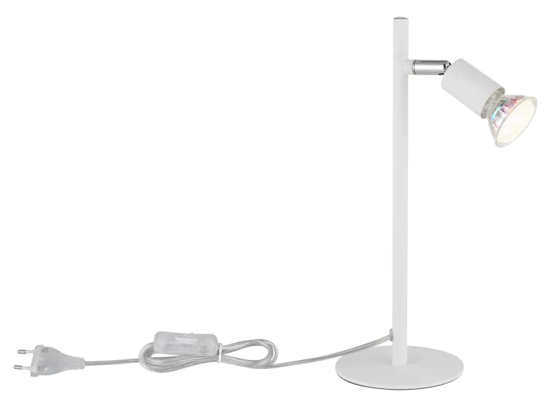 Matrix 30cm Wit bureaulamp Van Globo Lighting - Den runda basen och det raka metallr&ouml;ret i mattvitt ger ett modernt och elegant uttryck.
