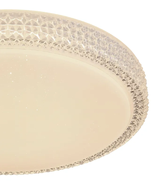 Ovi Ø40 Wit plafondlamp Van Globo Lighting - Kombinationen av vit metall, glittrande dekordetaljer och klara plastkristaller g&ouml;r den till en riktig blickf&aring;ngare.