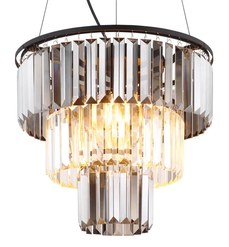Naxis Ø40 Rookkleurig hanglamp Van Globo Lighting - Naxis &auml;r en vacker takpendel tillverkad av mattsvart metall och &auml;r smyckad med kristaller i r&ouml;kf&auml;rgat och klart glas.