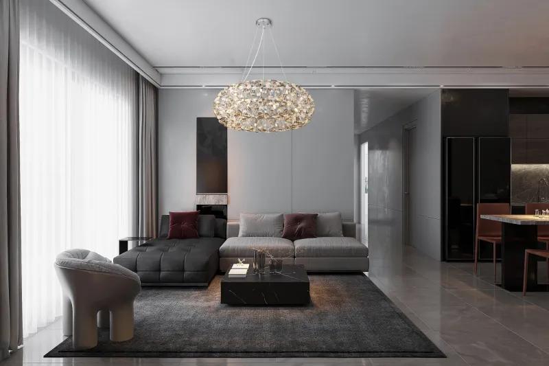 Katrina Ø80 Rookkleurig kristal Van Globo Lighting - Katrina &auml;r en elegant rund kristallkrona i kromf&auml;rgad metall med gnistrande K9-kristaller som skapar en sofistikerad och lyxig atmosf&auml;r i ditt hem.