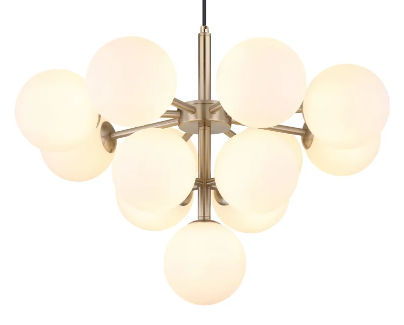 Grappy Ø56 Nikkel hanglamp Van Globo Lighting - Grappy taklampa blir en stilfull och lyxig detalj i varje rum med sin glamor&ouml;sa design och de 13st opalf&auml;rgade&nbsp;glaskulorna.