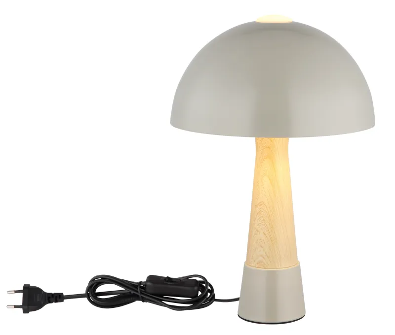 Paulin 36cm Grijs tafellamp Van Globo Lighting - Den runda kroppen i matt gr&aring; metall med tr&auml;look ger ett stilfullt och naturligt uttryck samtidigt som den &auml;r h&aring;llbar och l&auml;tt att reng&ouml;ra.