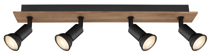 Drew 4 Natuur spot Van Globo Lighting - Drew &auml;r en stilren takspotlight som imponerar med sin design i svart metall och m&ouml;rkt tr&auml;.