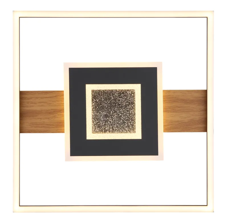 Pikara 38cm Hout plafondlamp Van Globo Lighting - Lampan &auml;r tillverkad i en stilfull kombination av metall i tr&auml;look och en mattsvart finish, vilket ger den en modern men samtidigt naturlig k&auml;nsla.