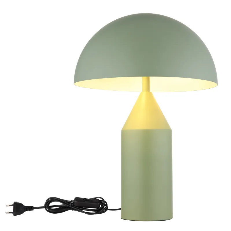 Atoma 40cm Groente tafellamp Van Globo Lighting - Sk&auml;rmen i matt, d&aring;v gr&ouml;n f&auml;rg och vitt skapar en harmonisk kontrast och ger en behaglig ljusspridning.