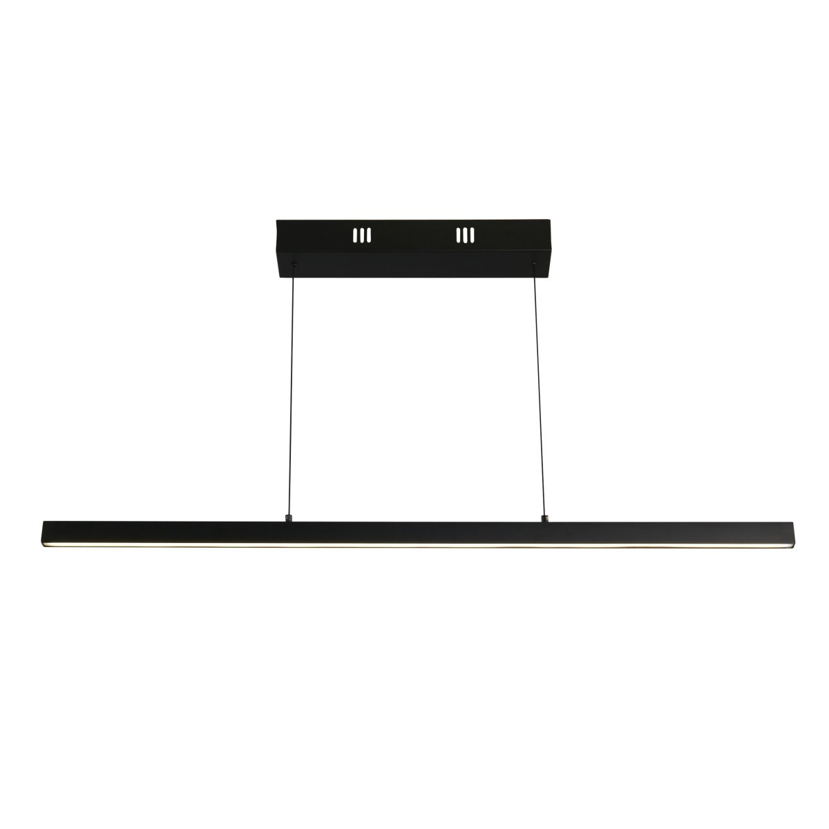 Layla 102cm Zwart hanglamp Van Searchlight - De lamp kan tot 1900 mm omhoog en omlaag worden bewogen, met een smalle breedte van 75 mm en een lengte van 1015 mm.