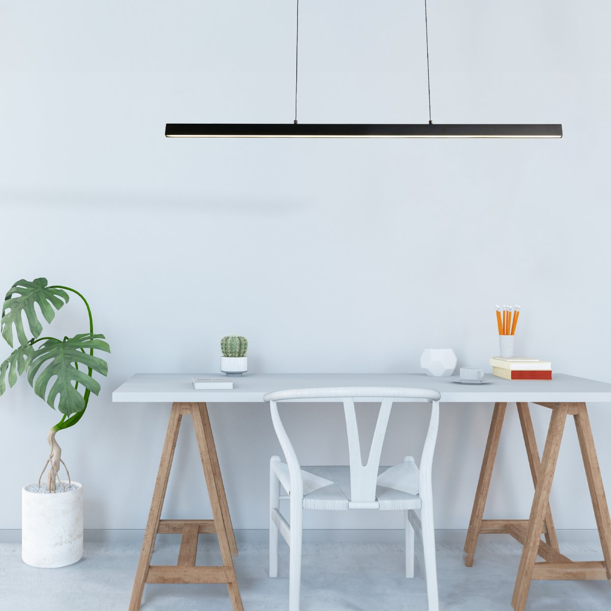 Bloom 108cm Zwart hanglamp Van Searchlight - De Bloom hanglamp in zwart metaal en houtlook is een indrukwekkend interieurdetail dat stijl en functionaliteit combineert en uw woonkamer of eetkamer naar een hoger niveau tilt.
