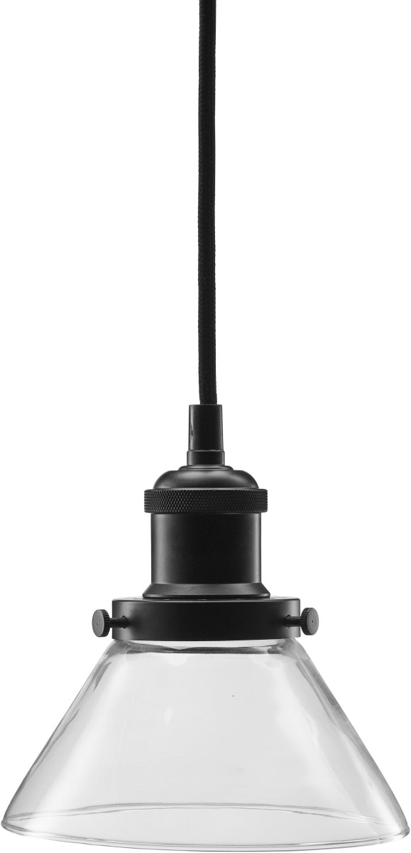 August Ø15 Transparant raamlamp Van PR Home - Lampenkap van helder glas en lamphouder van zwart metaal met een matte afwerking.