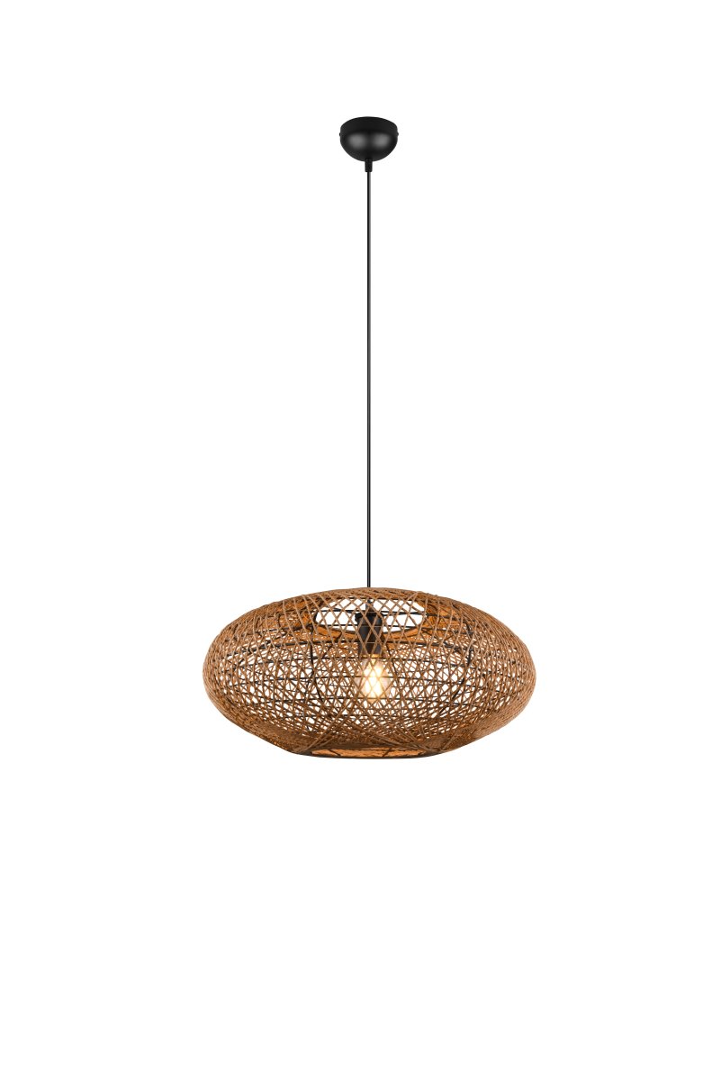 Hedda Ø52 Natuur hanglamp Van Trio Lighting - De decoratieve armatuur HEDDA cre&euml;ert spannende contrasten en fleurt ruimtes op met zijn sisalvlechtwerk dat een patroon van licht en schaduw op het oppervlak werpt.