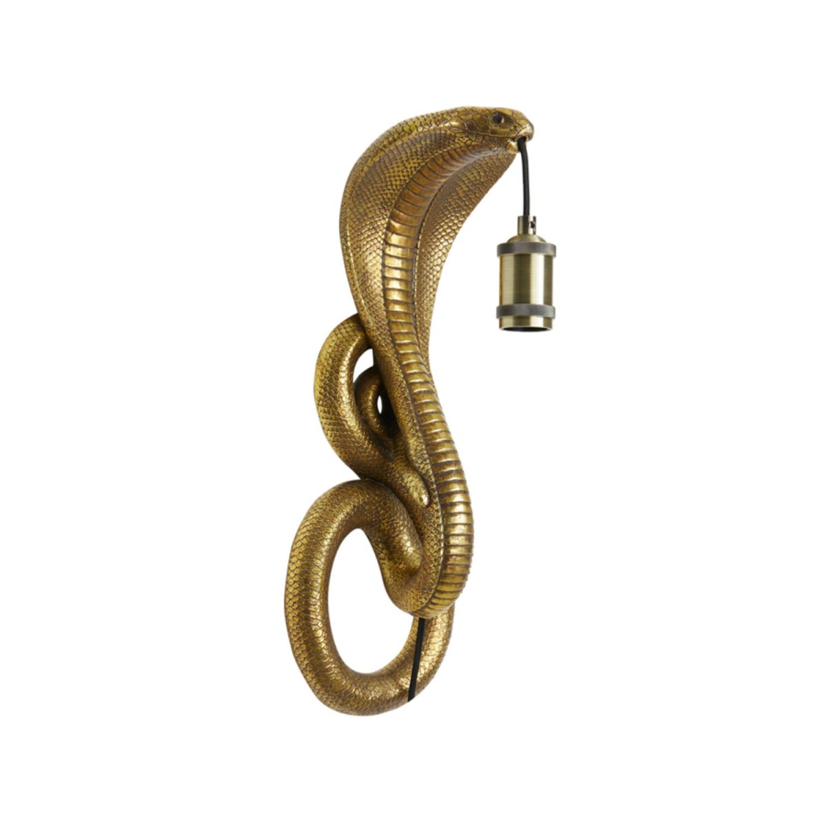Snake 52cm Bronzen wandlamp Van Light & Living - De slang houdt een lichtbron in zijn bek, wat zorgt voor een opvallend en gedurfd interieurdetail.