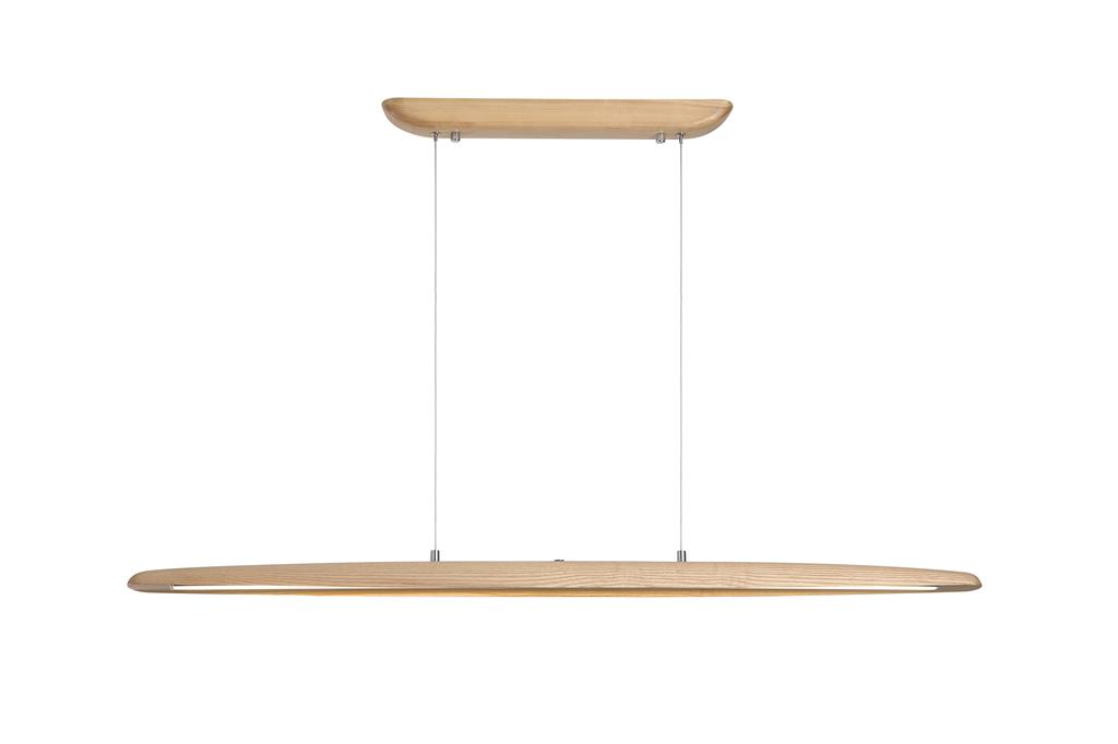 Kenzie 120cm Hout hanglamp Van Searchlight - De geïntegreerde ledstrip verspreidt het licht naar beneden en zorgt voor een aangename, gelijkmatige verlichting boven de eettafel, keuken of bureau.