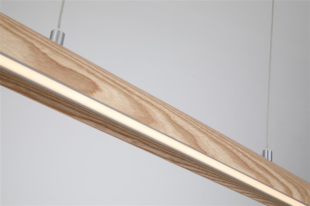 Kenzie 120cm Hout hanglamp Van Searchlight - De geïntegreerde ledstrip verspreidt het licht naar beneden en zorgt voor een aangename, gelijkmatige verlichting boven de eettafel, keuken of bureau.