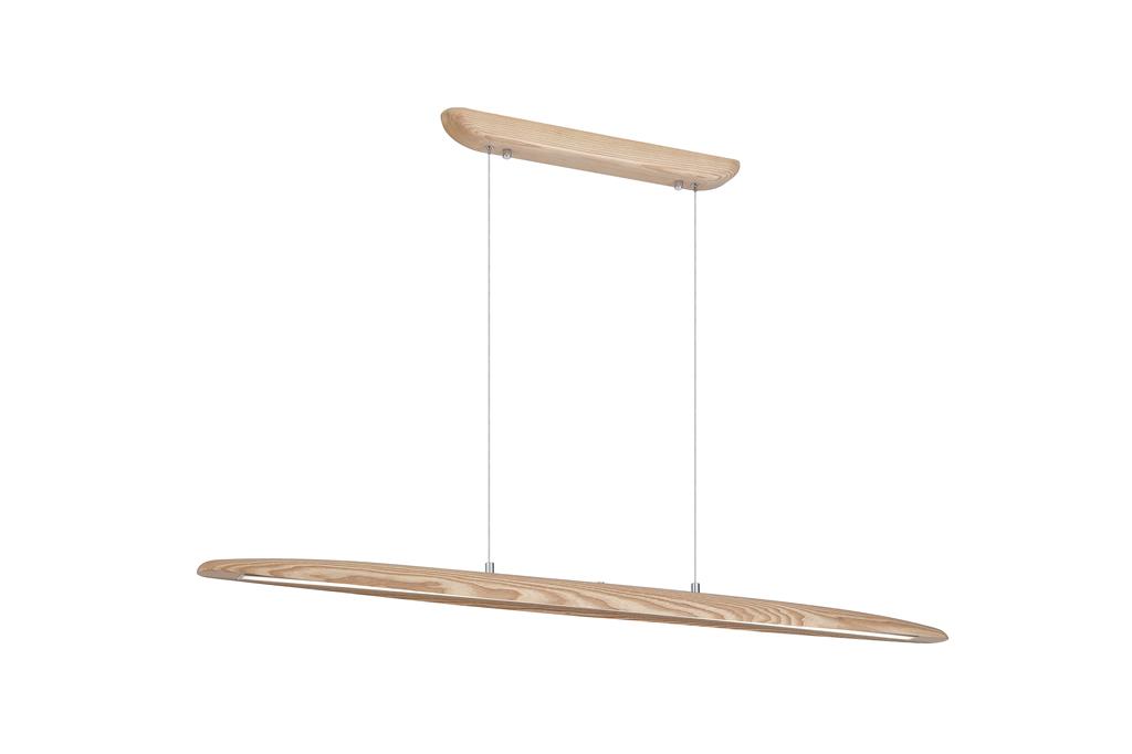 Kenzie 120cm Hout hanglamp Van Searchlight - De geïntegreerde ledstrip verspreidt het licht naar beneden en zorgt voor een aangename, gelijkmatige verlichting boven de eettafel, keuken of bureau.