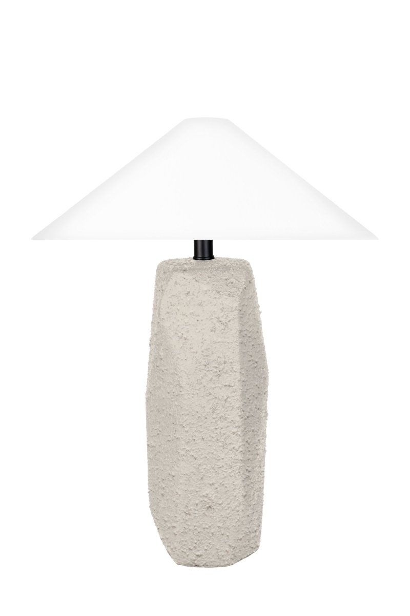 Massi 56cm Grijs tafellamp Van Globen Lighting - De witte katoenen lampenkap heeft een diameter van 40 cm aan de onderkant, 5 cm aan de bovenkant en is 14 cm hoog.