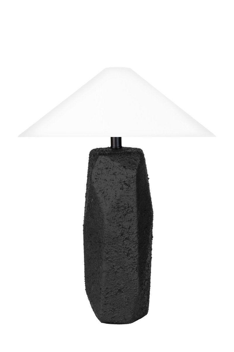 Massi 56cm Zwart tafellamp Van Globen Lighting - De witte katoenen lampenkap heeft een diameter van 40 cm aan de onderkant, 5 cm aan de bovenkant en is 14 cm hoog.