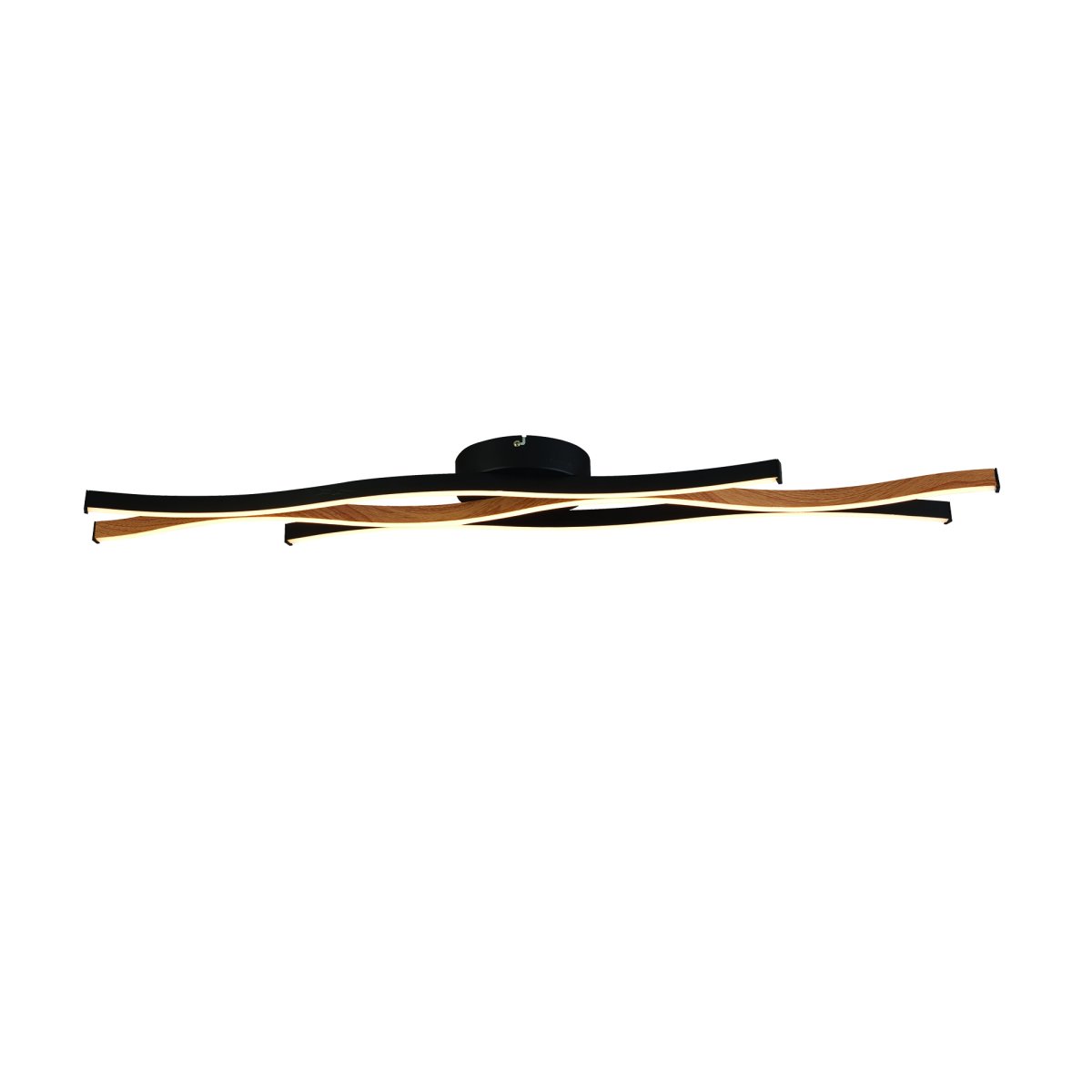 Bloom 108cm Zwart plafondlamp Van Searchlight - De Bloom plafondlamp in zwart metaal en houtlook is een stijlvol en functioneel interieurdetail dat elke kamer zal verfraaien.