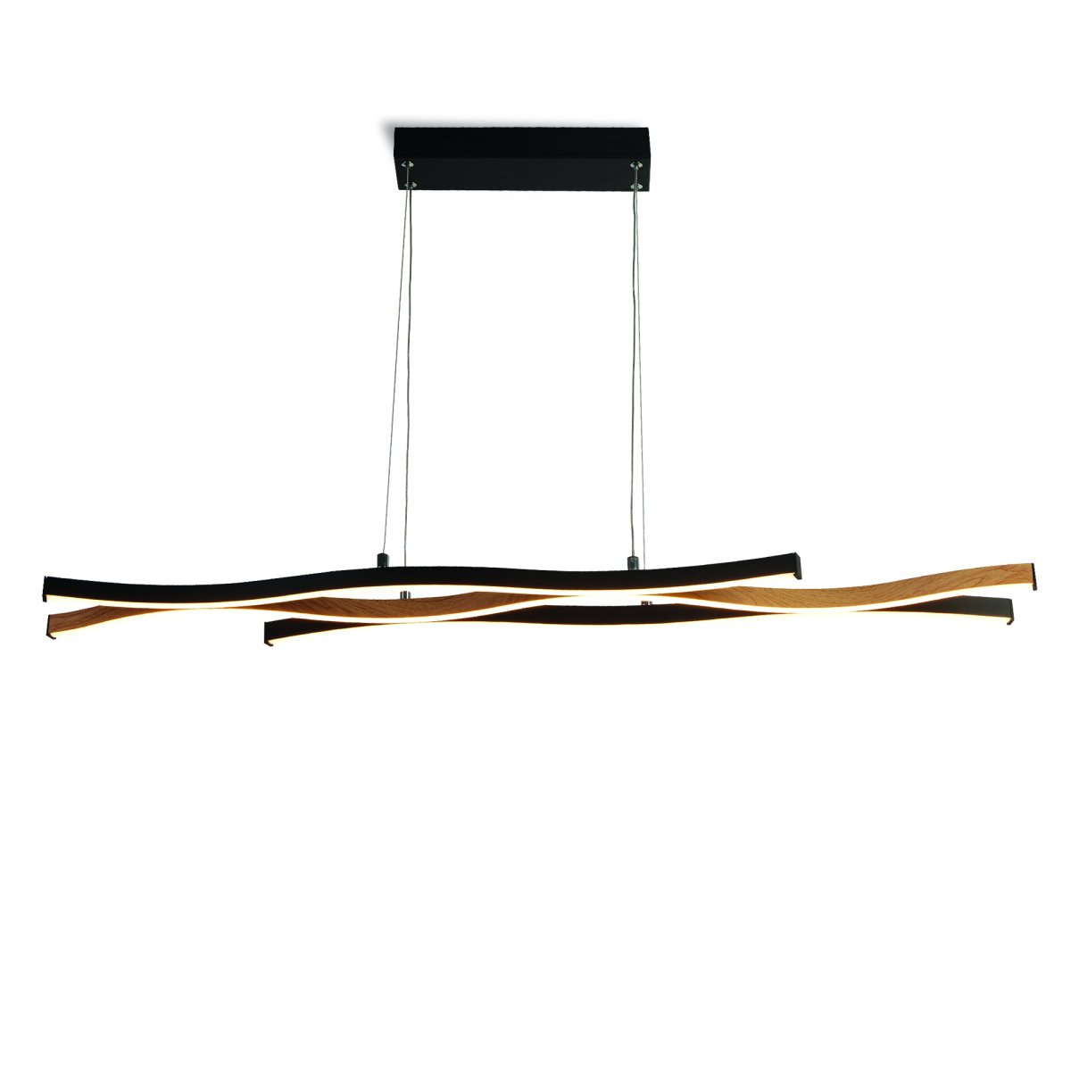 Bloom 108cm Zwart hanglamp Van Searchlight - De Bloom hanglamp in zwart metaal en houtlook is een indrukwekkend interieurdetail dat stijl en functionaliteit combineert en uw woonkamer of eetkamer naar een hoger niveau tilt.