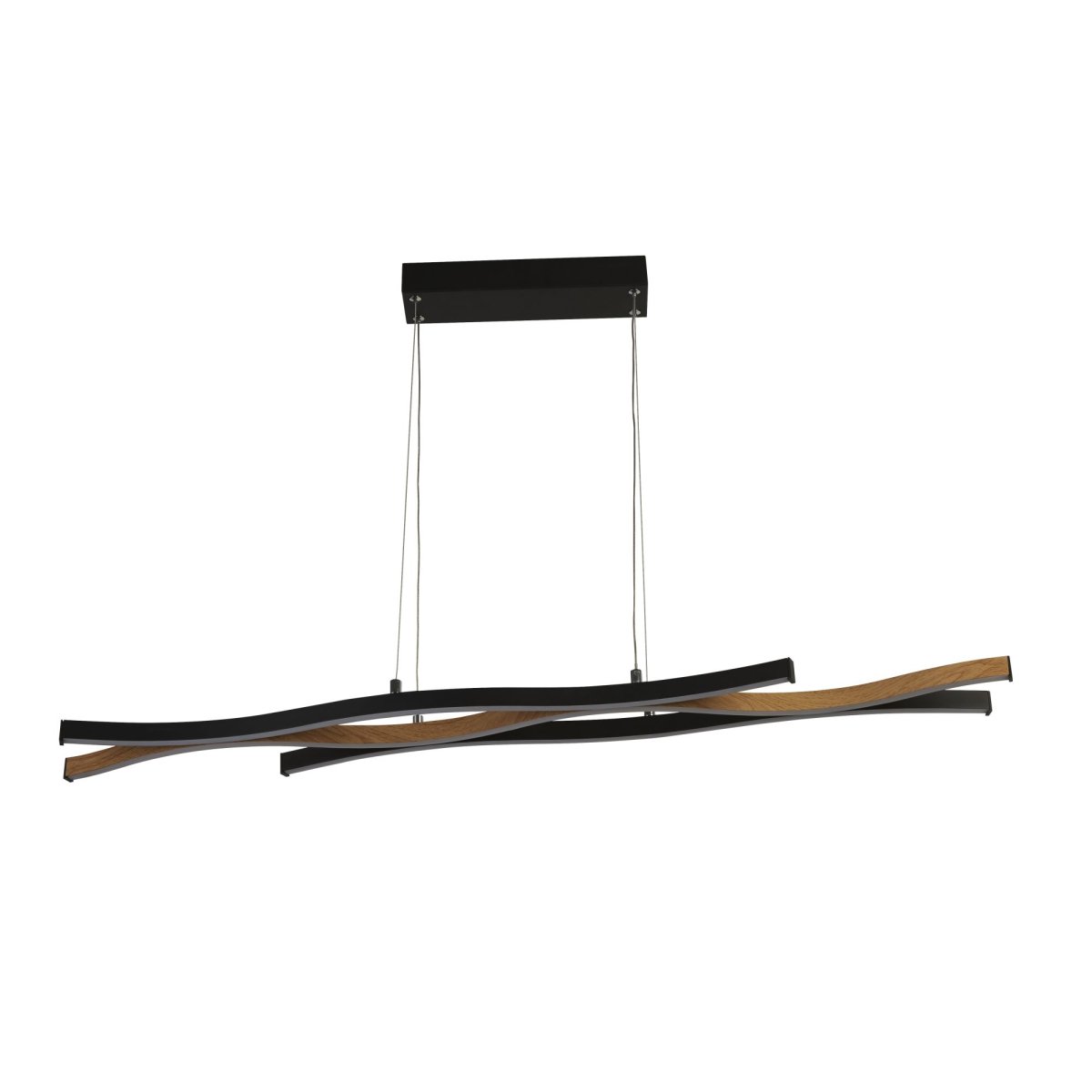 Bloom 108cm Zwart hanglamp Van Searchlight - De Bloom hanglamp in zwart metaal en houtlook is een indrukwekkend interieurdetail dat stijl en functionaliteit combineert en uw woonkamer of eetkamer naar een hoger niveau tilt.
