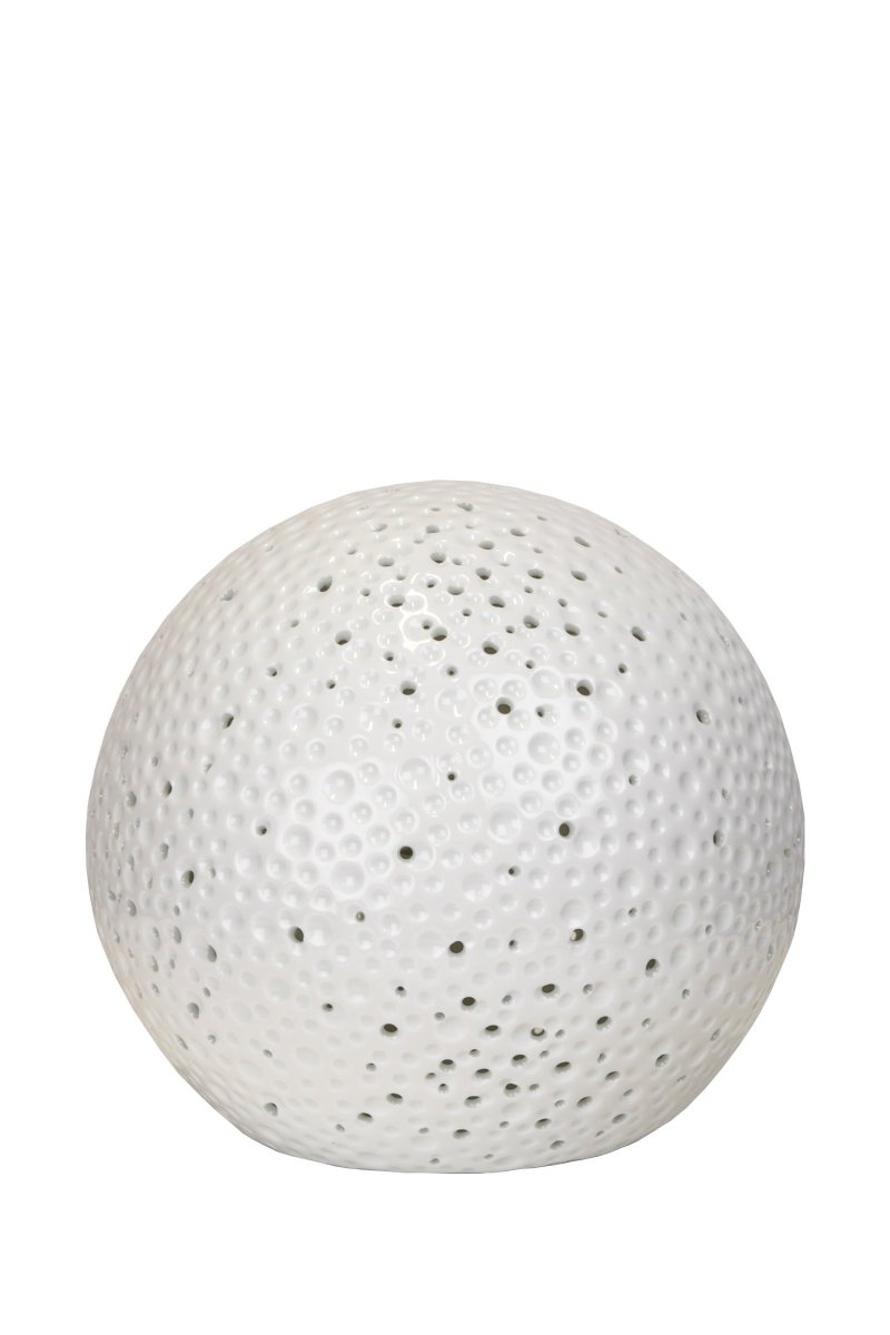 Moonlight 20cm Wit tafellamp Van Globen Lighting - In het oppervlak van deze iets modernere tafellamp zien we zowel geperforeerde gaten van verschillende groottes als kraters die doen denken aan het uiterlijk van mannen.