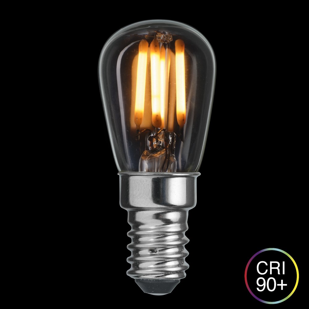 E14 Peerlamp 3,3W 2700K Dimbaar Transparant Van Unison - De lamp is dimbaar en heeft een kleurweergave (CRI) van meer dan 90, wat betekent dat hij een zeer goede en natuurlijke kleurweergave in de kamer geeft.