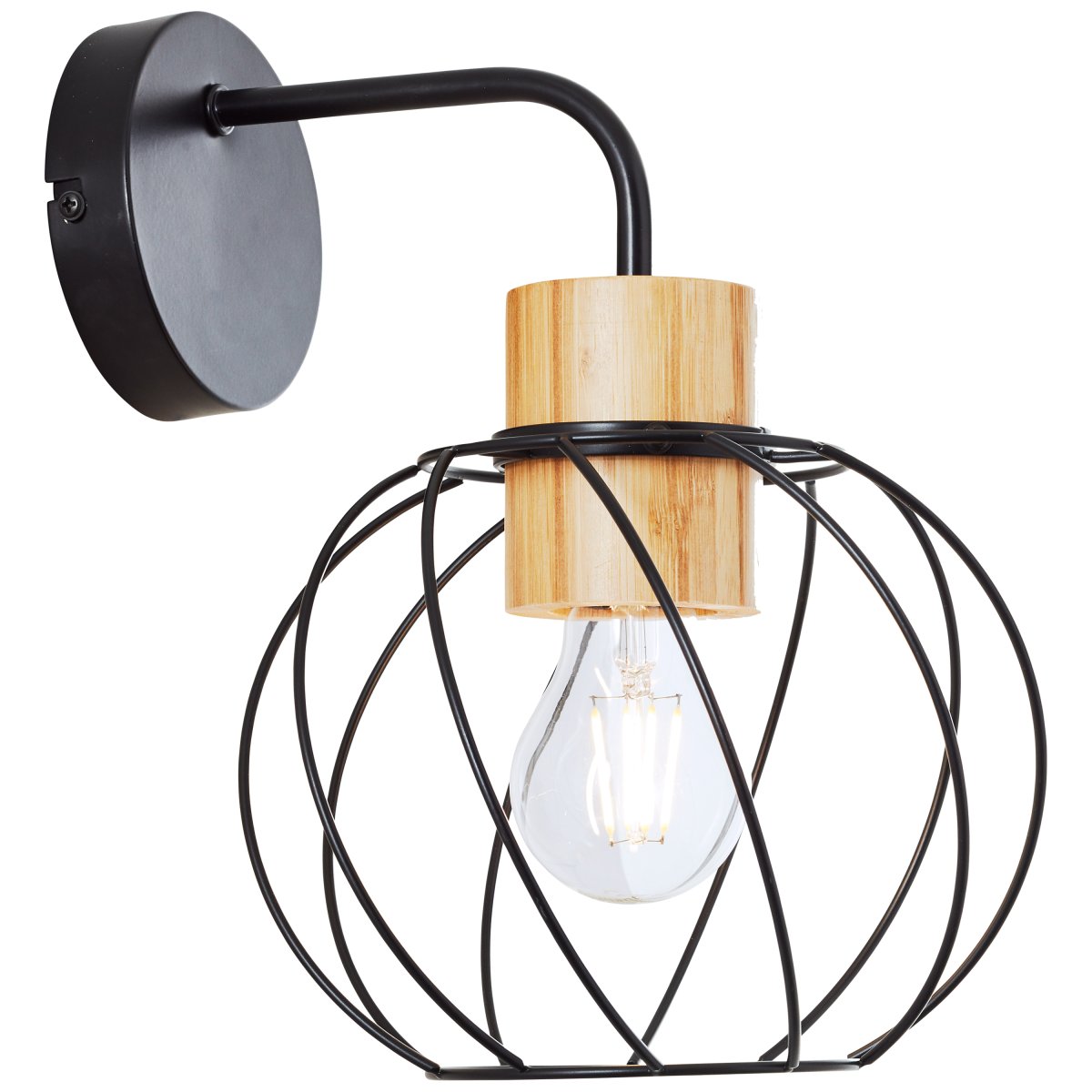 Mallow Ø20 Matzwart wandlamp Van Brilliant - De Mallow wandlamp heeft een industrieel design dat metaal en bamboe combineert om een natuurlijke uitstraling te creëren.