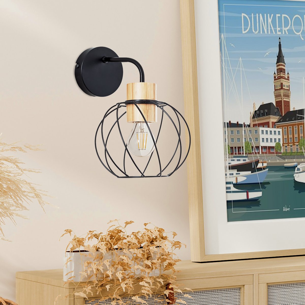 Mallow Ø20 Matzwart wandlamp Van Brilliant - De Mallow wandlamp heeft een industrieel design dat metaal en bamboe combineert om een natuurlijke uitstraling te creëren.