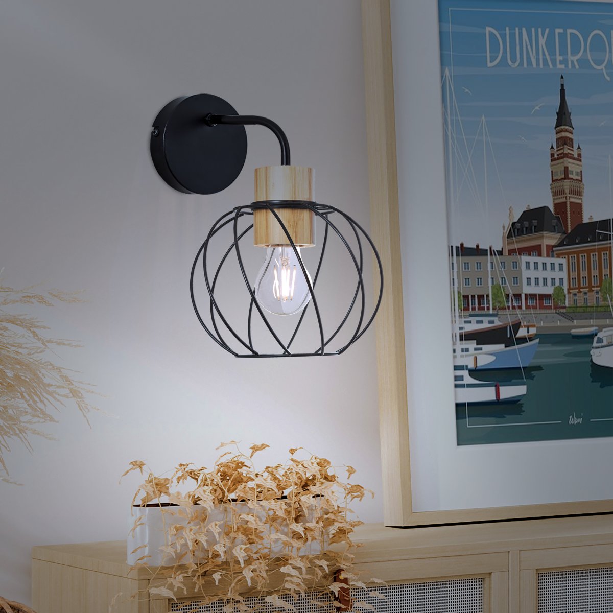 Mallow Ø20 Matzwart wandlamp Van Brilliant - De Mallow wandlamp heeft een industrieel design dat metaal en bamboe combineert om een natuurlijke uitstraling te creëren.