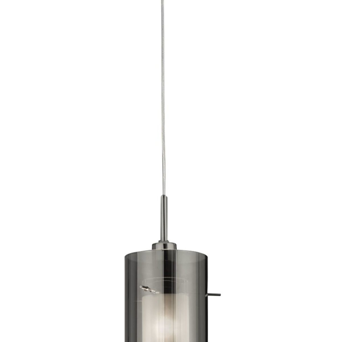 Duo 70cm Zilver hanglamp Van Searchlight - De drie glazen kappen hebben een gerookte buitenkant en een matte binnenkant, die samen een elegant licht creëren.