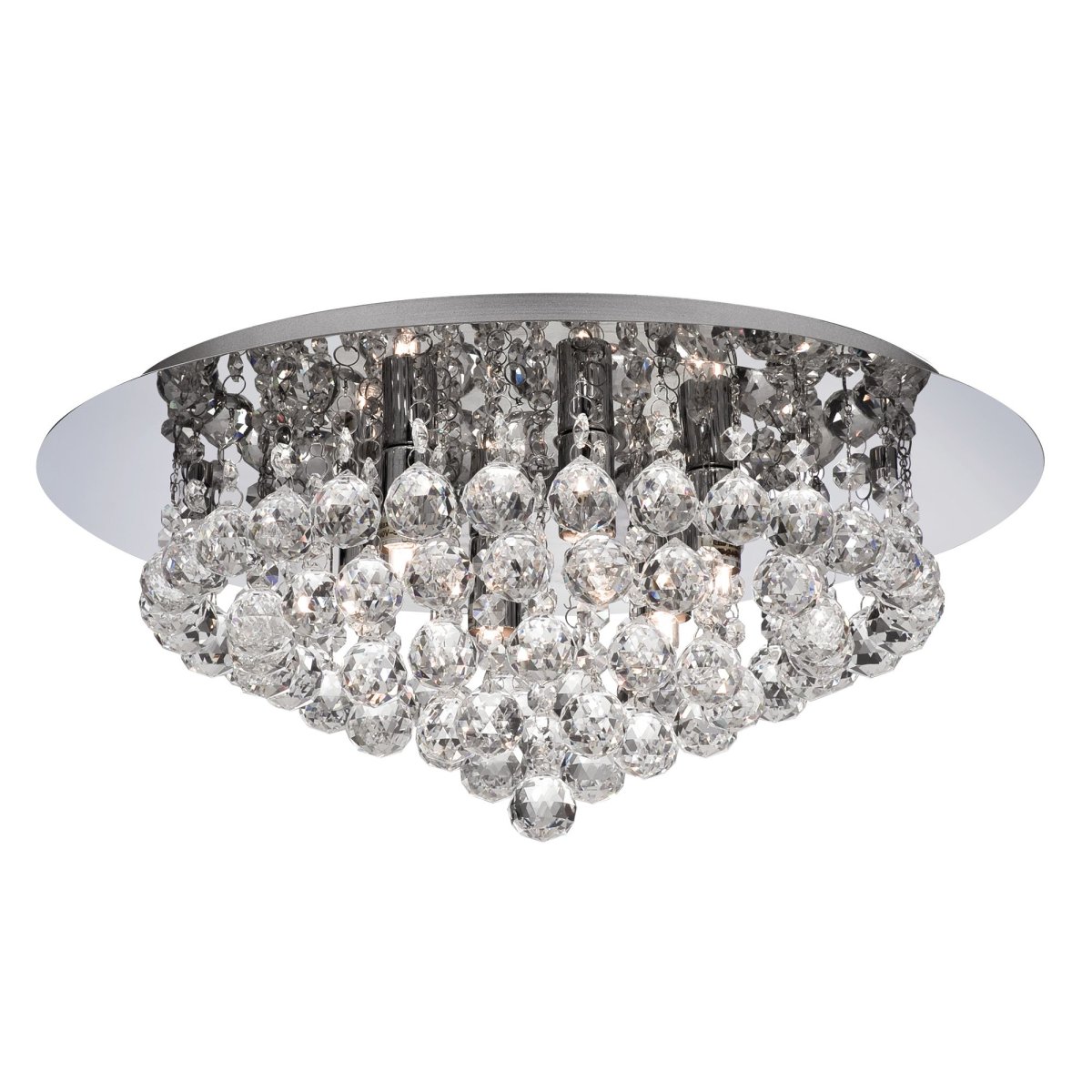 Hanna Ø45 Chroom kristal Van Searchlight - De chromen plafondlamp Hanna met zijn heldere kristallen bollen staat prachtig in elke slaapkamer, woonkamer, eetkamer of keuken.