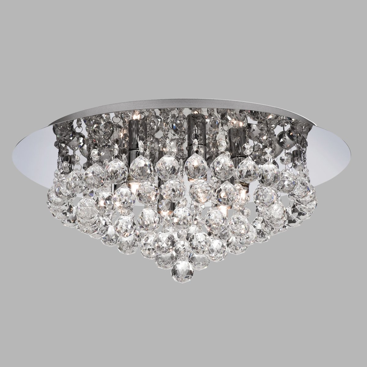 Hanna Ø45 Chroom kristal Van Searchlight - De chromen plafondlamp Hanna met zijn heldere kristallen bollen staat prachtig in elke slaapkamer, woonkamer, eetkamer of keuken.