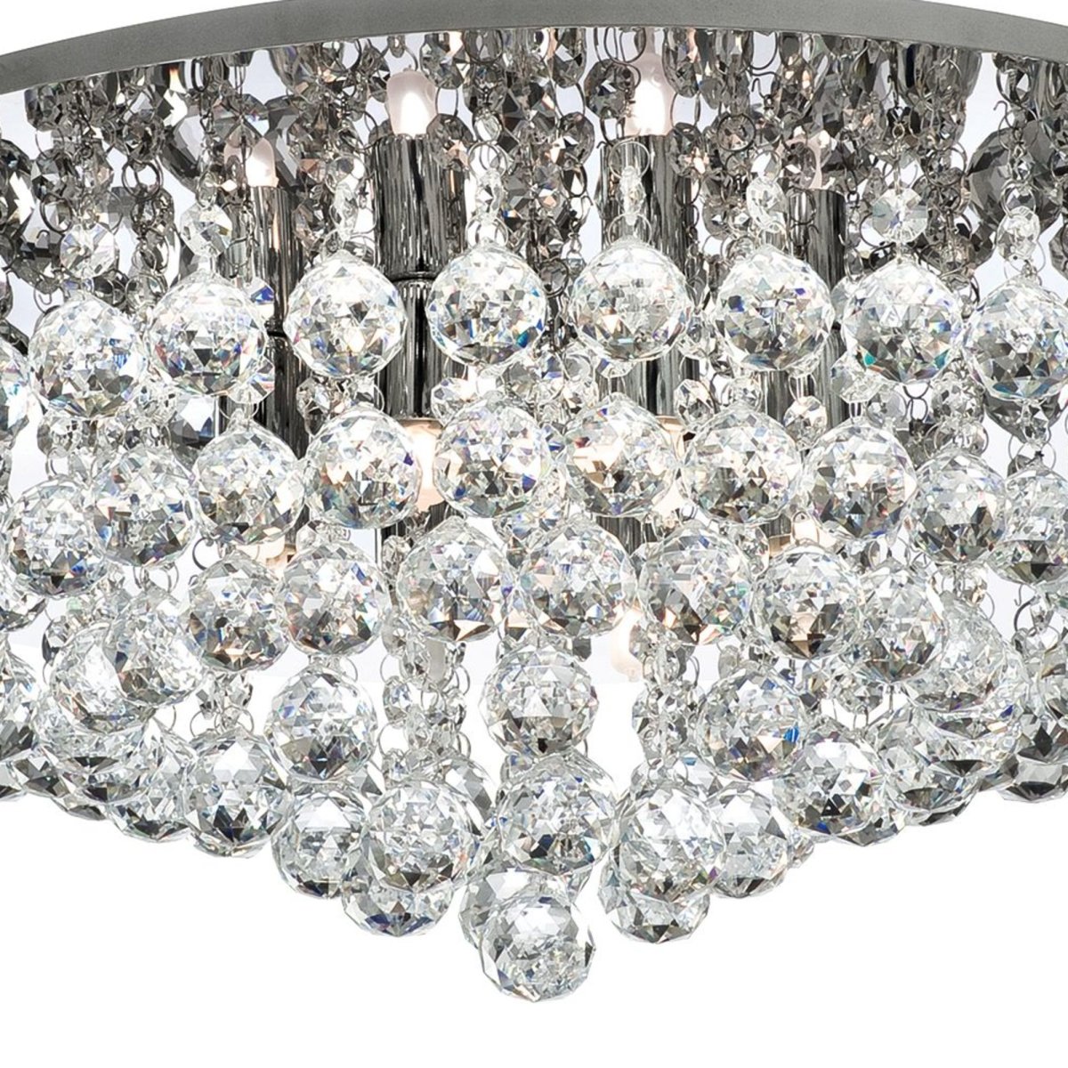 Hanna Ø55 Chroom kristal Van Searchlight - De chromen plafondlamp Hanna met zijn heldere kristallen bollen staat prachtig in elke slaapkamer, woonkamer, eetkamer of keuken.