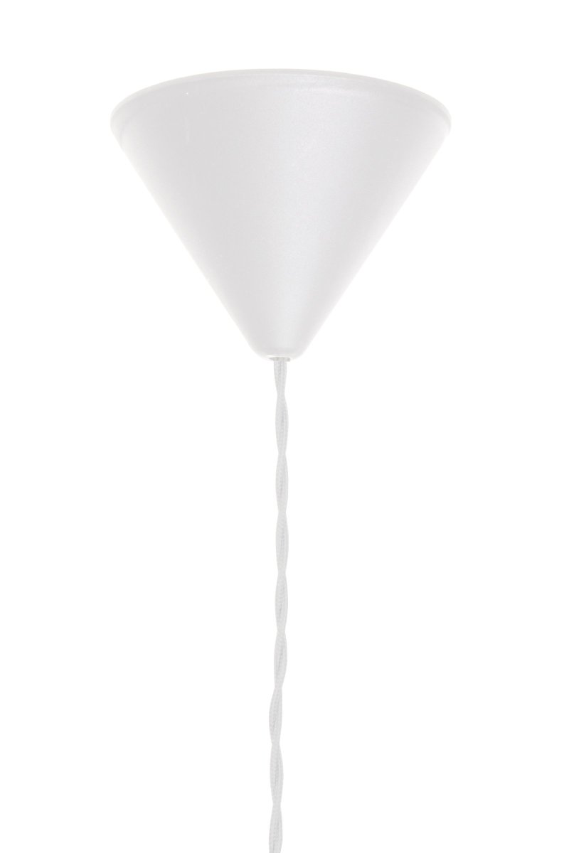 Alva Ø30 Modder hanglamp Van Globen Lighting - Het bovenste gedeelte dat het keramiek omsluit, is gemaakt van metaal in de kleur oxide en wordt gecombineerd met een 120 cm lange witte gedraaide textielkabel en een witte plafondkap van kunststof.