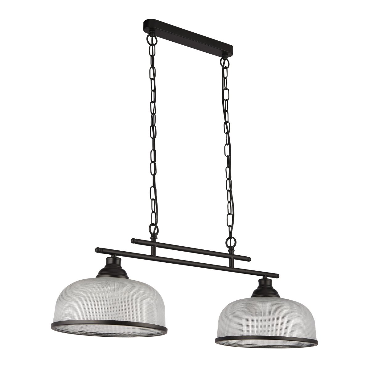 Highworth 75cm Zwart hanglamp Van Searchlight - Het zwarte metaal omlijst de glazen kappen op een elegante manier, en dankzij het in hoogte verstelbare ontwerp kun je de lamp gemakkelijk aanpassen aan de kamer en de gewenste sfeer.