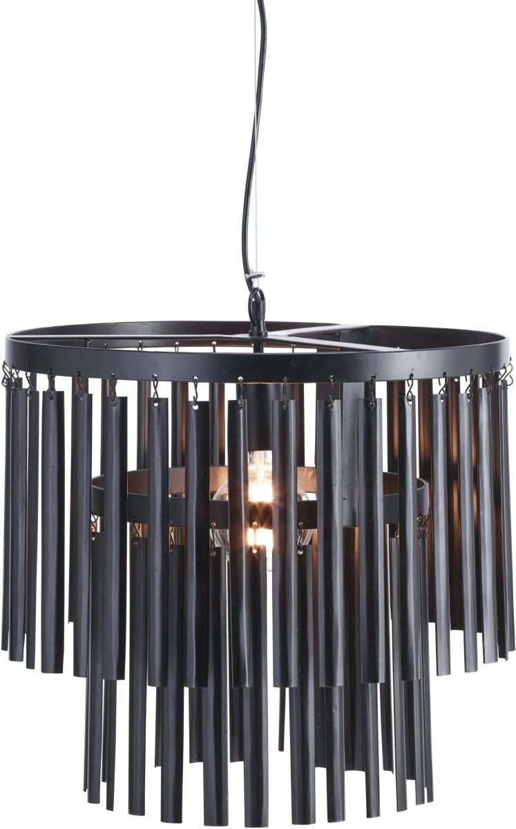 Marlow Ø45 Zwart hanglamp Van PR Home - Kroonluchter Marlow, moderne kroonluchter in zwart metaal met hangende metalen staven in 2 lagen.